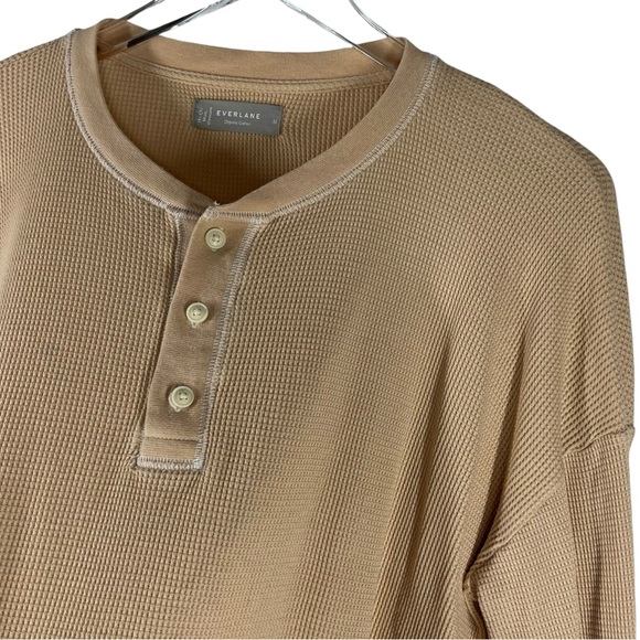 EVERLANE Organic Cotton Cropped Long Sleeve Jersey Waffle Knit Shirt Medium - Picture 2 of 8